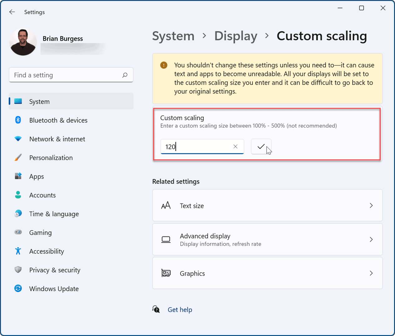 5 Custom Display Scale settings