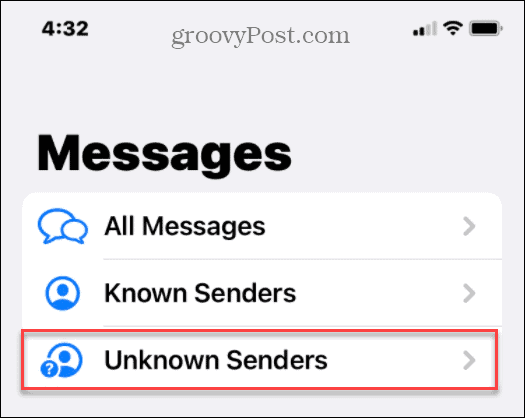 Hide Unknown Senders Text Spam on iPhone