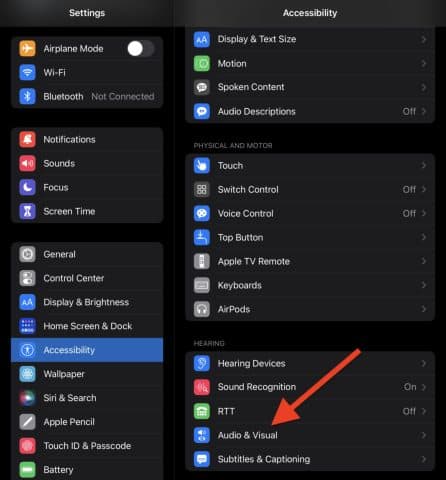 Select Audio & Visual in the Accessibility settings on your iPad