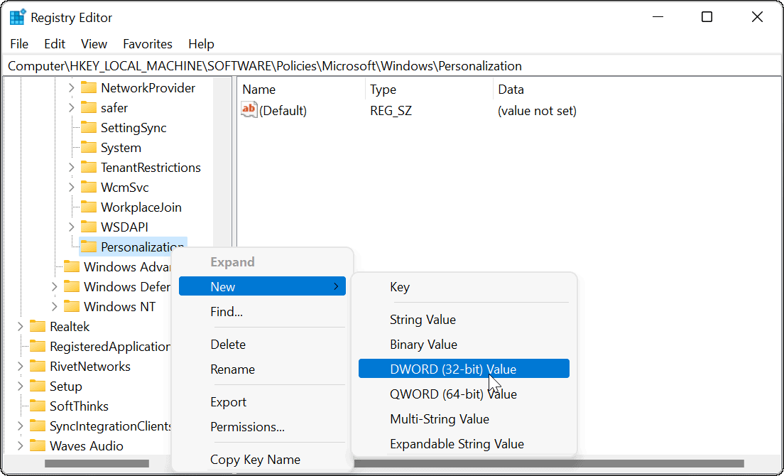 Désactiver l'écran de verrouillage sur le registre Windows 11
