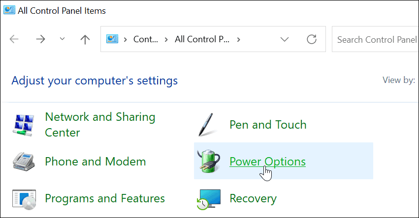 Power Options Control Panel Windows 11