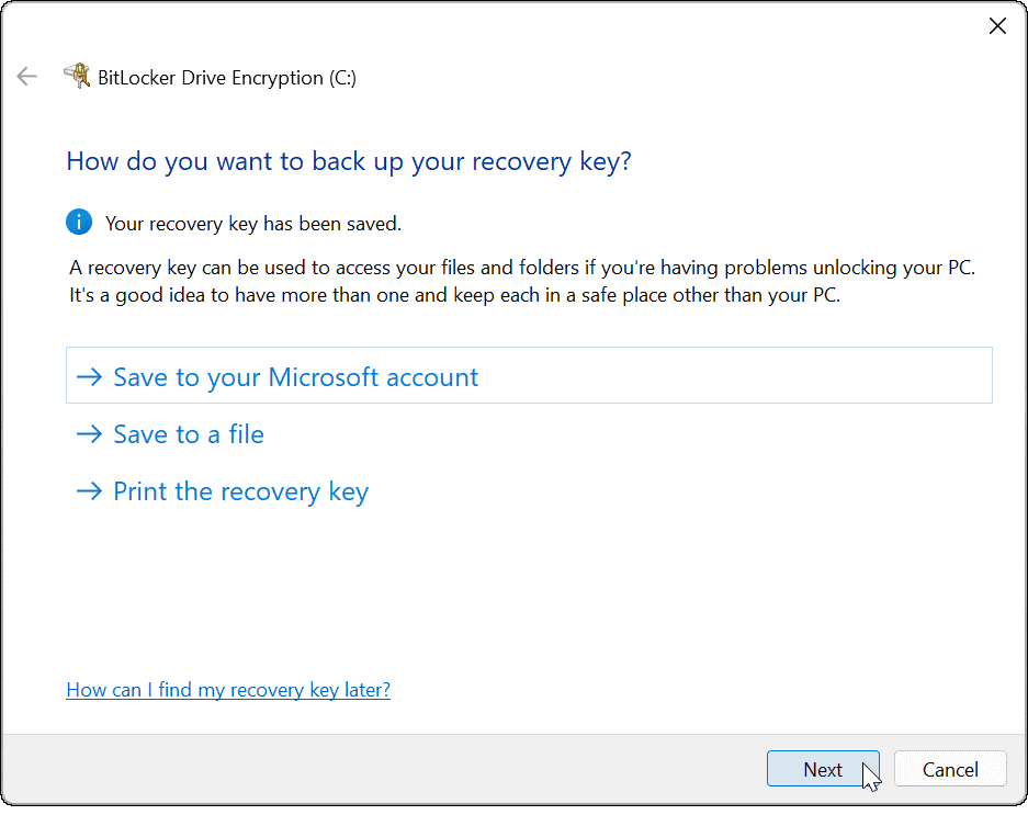 Save BitLocker Recovery Key