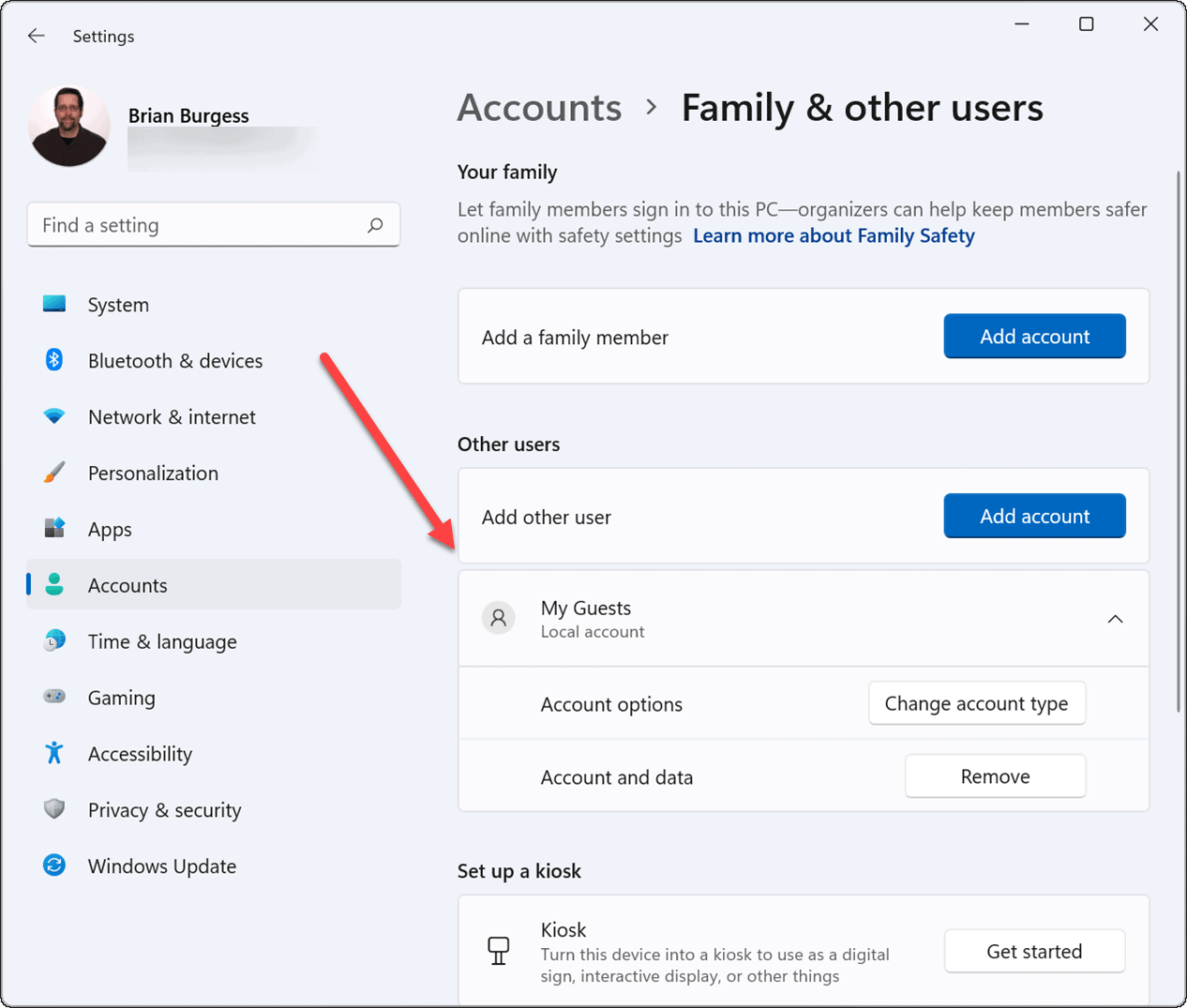 create a guest account on Windows 11