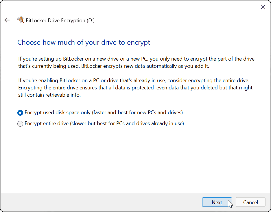 encrypt use disk space only