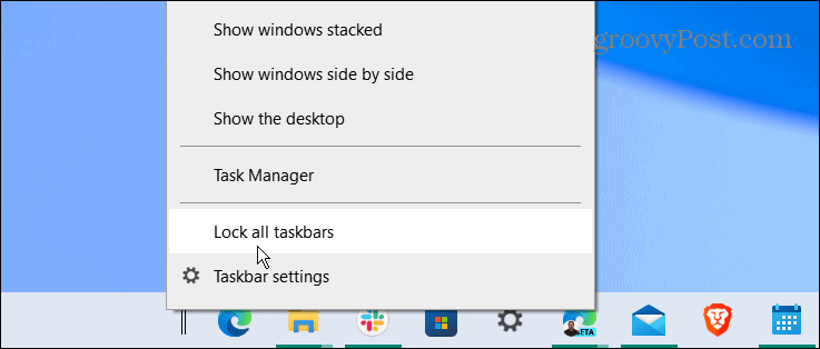 lock all taskbars center windows 10 taskbar
