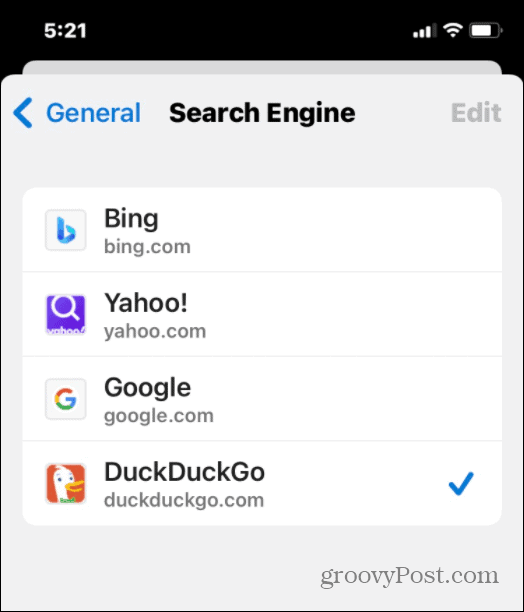 change the web browser search engine on iPhone