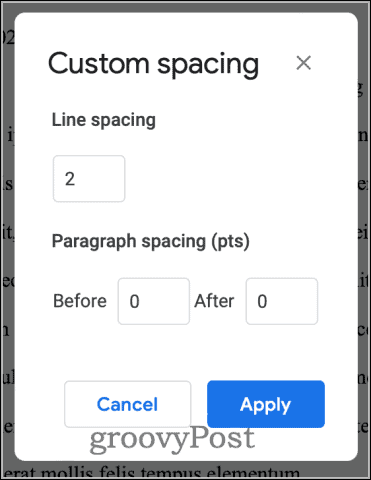 Google Docs Custom Spacing for Body