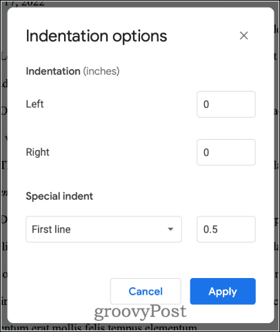 Indentation options body