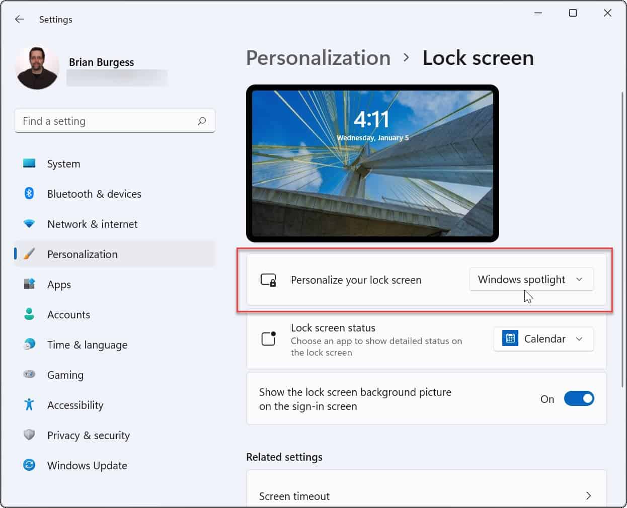 تخصيص شاشة قفل Windows 11