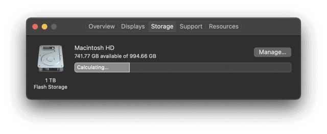 The storage page of a Mac