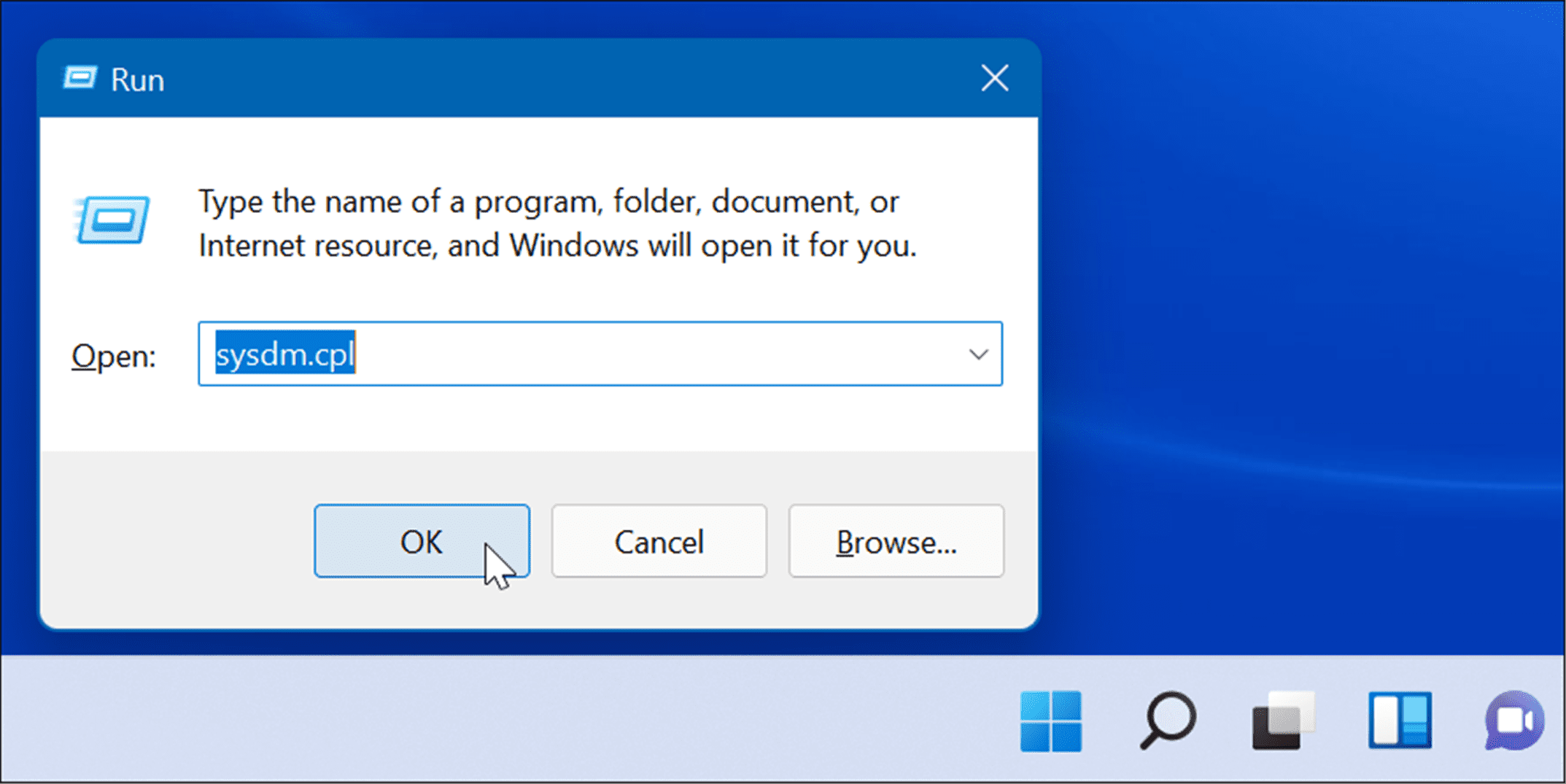 Run sysdm-cpl fix windows taskbar showing in fullscreen