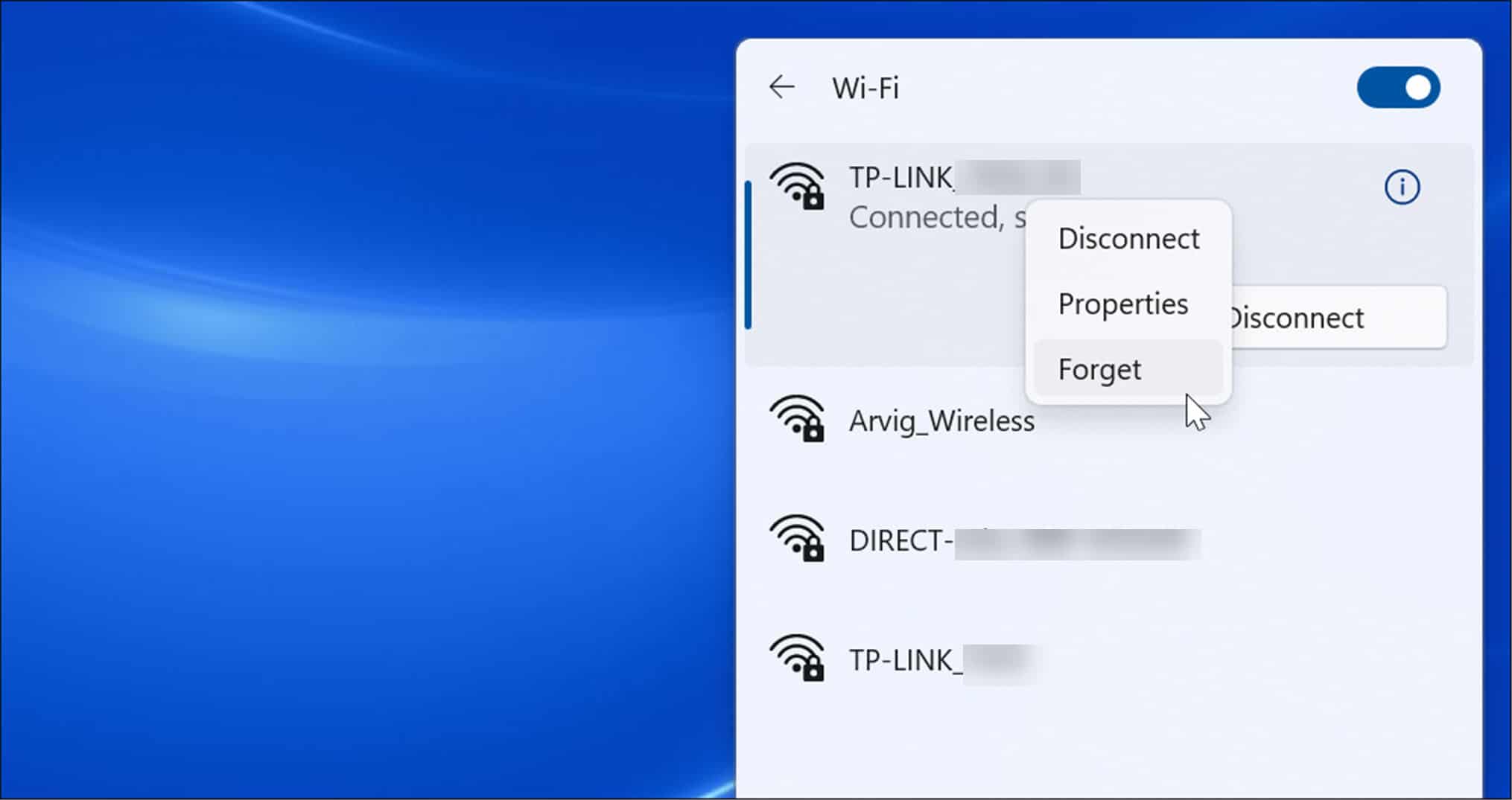 oublier le réseau wi-fi sur windows 11