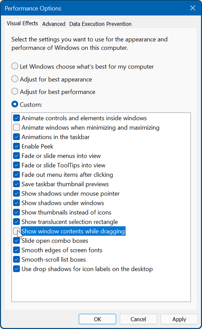 disable two effects Windows 11 effects
