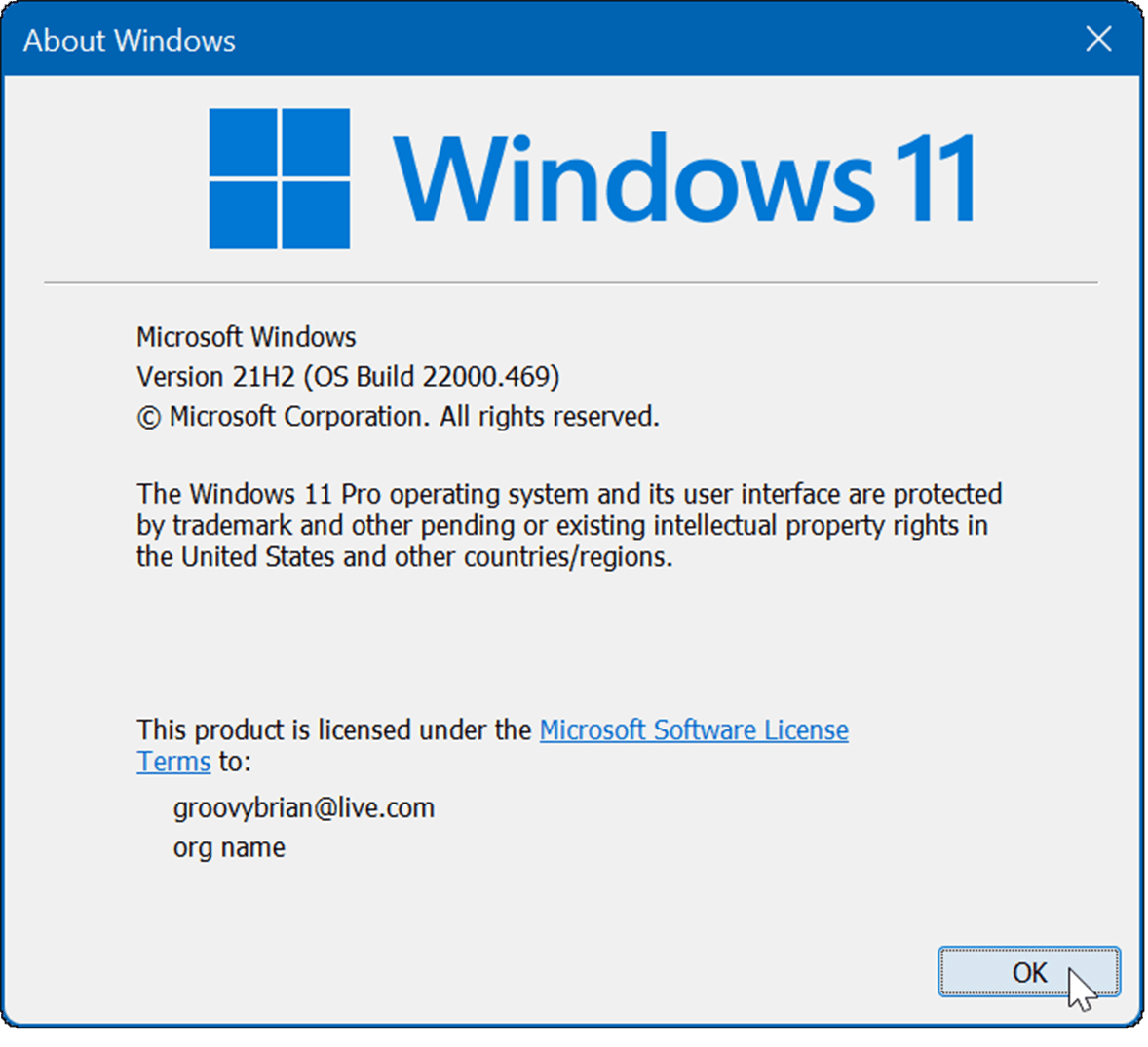 About Windows screen