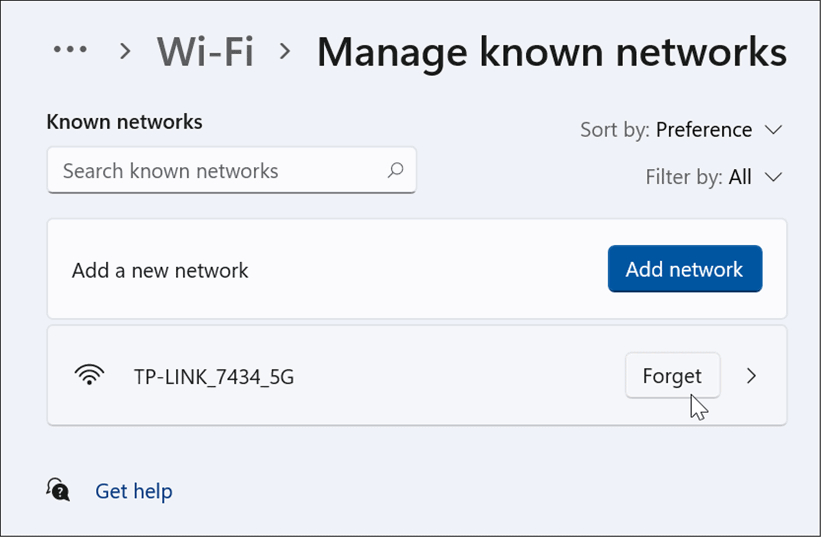 oublier un réseau wi-fi sur windows 11