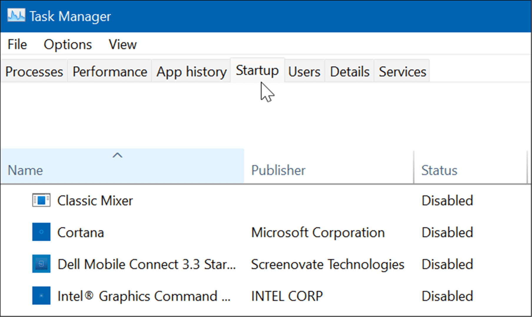 Task Manager Startup tab Windows 11