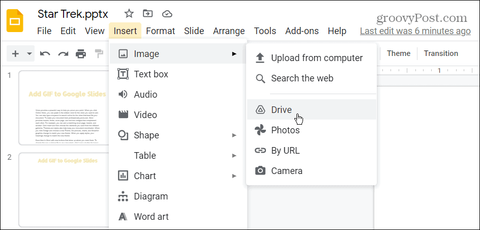 insert gif from Google Drive