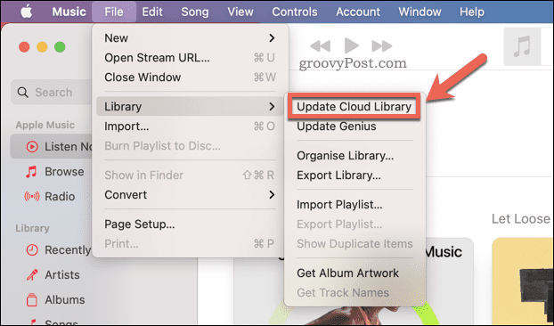 Mise à jour de la collection cloud Apple Music dans l'application Mac Music