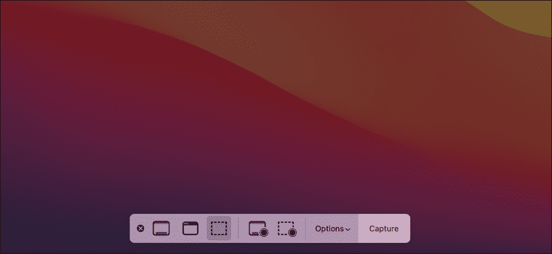 Barre d'options de capture d'écran Mac