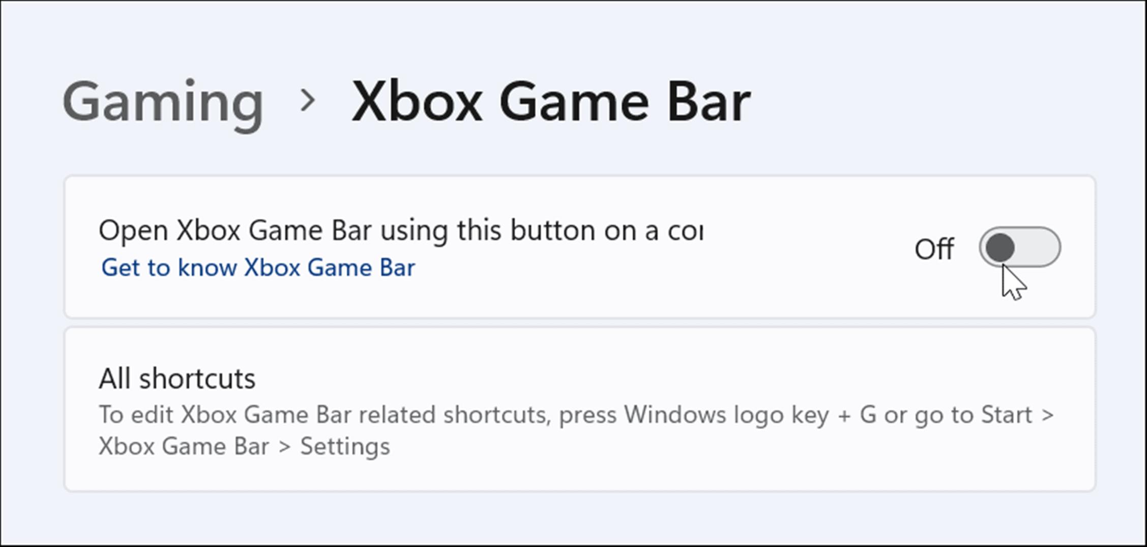 désactiver la barre de jeu xbox sur windows
