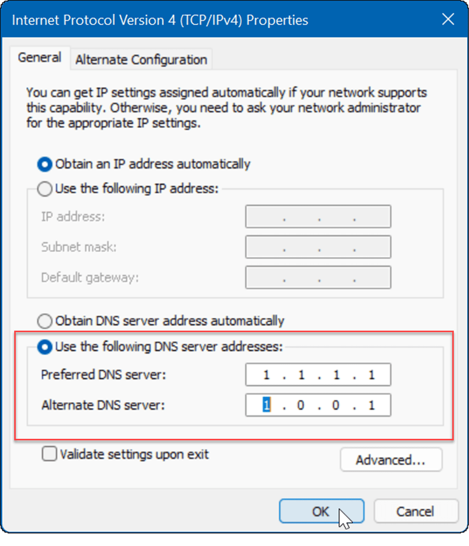 enter DNS fix slow internet on windows 11