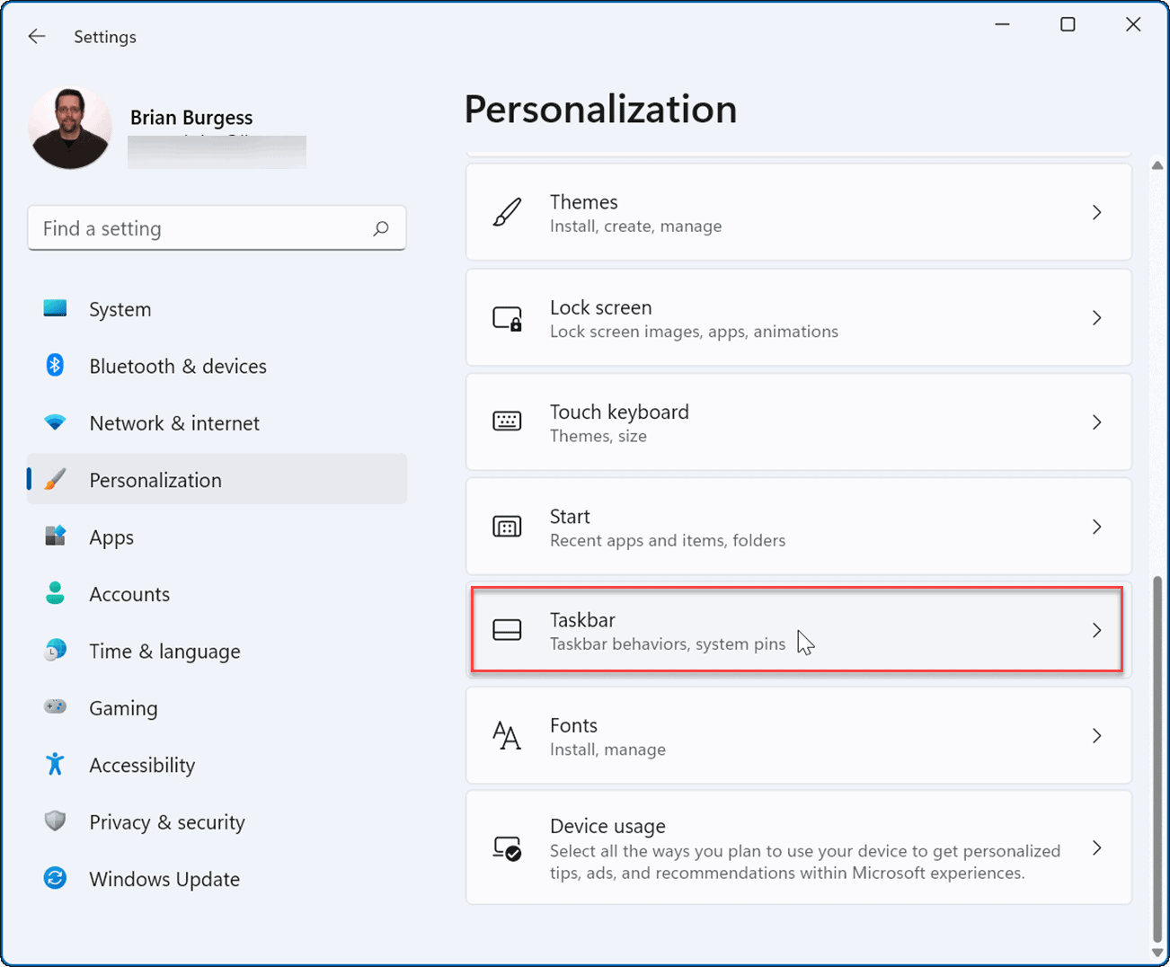 personalization taskbar