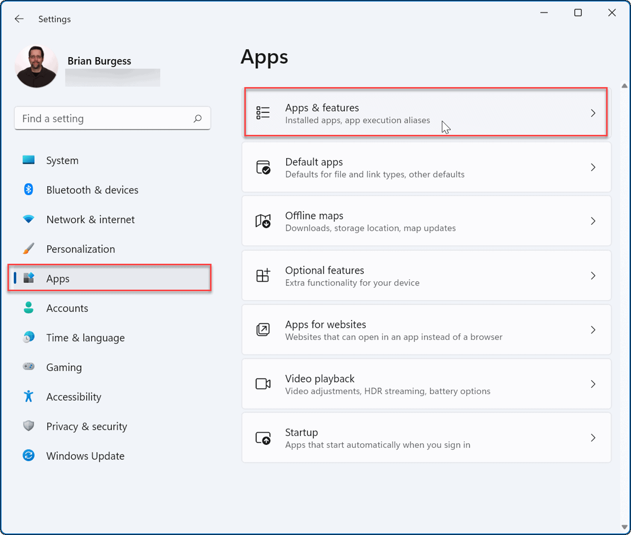 settings apps and features