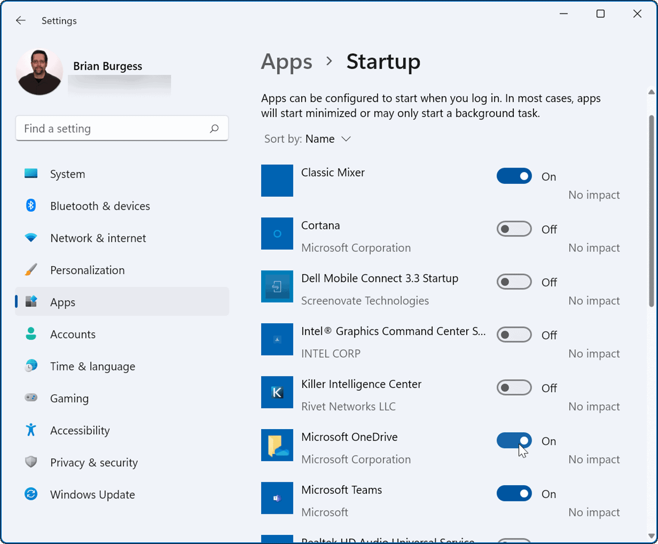 turn on launch apps during startup on windows 11