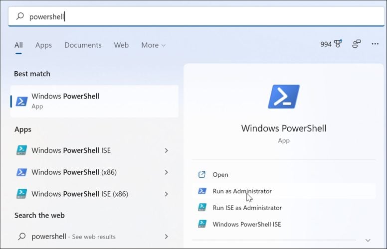 Running Windows PowerShell as administrator