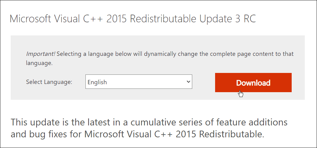 download Microsoft visual C++ redistributable