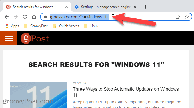 Copy the URL from a search