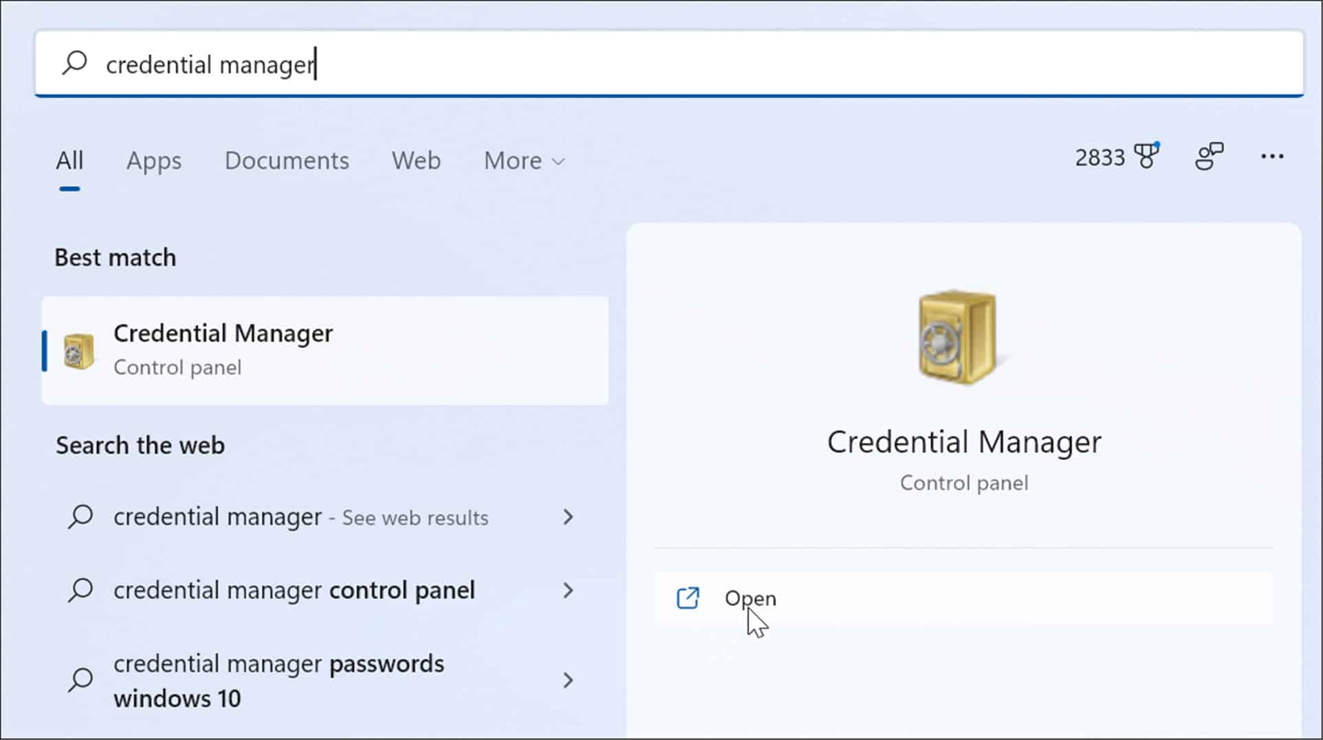 start use credential manager on Windows 11