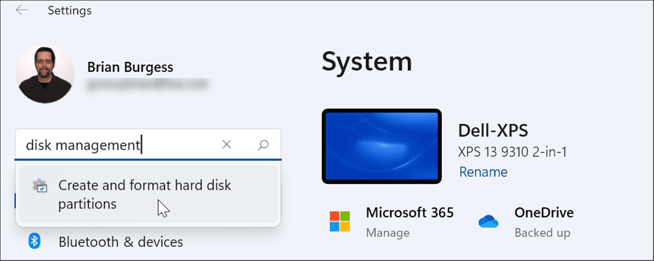 ouvrir la gestion des disques sur les paramètres de Windows 11