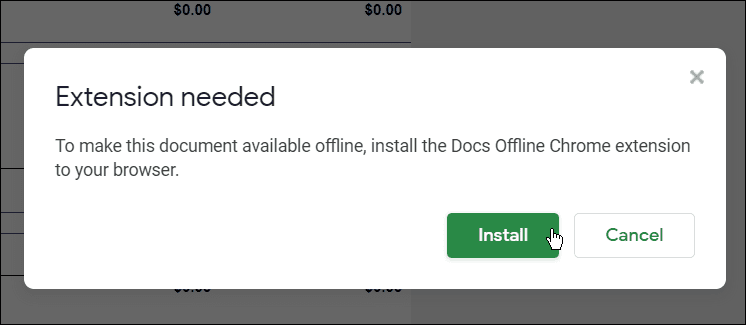 next install addon use google docs offline