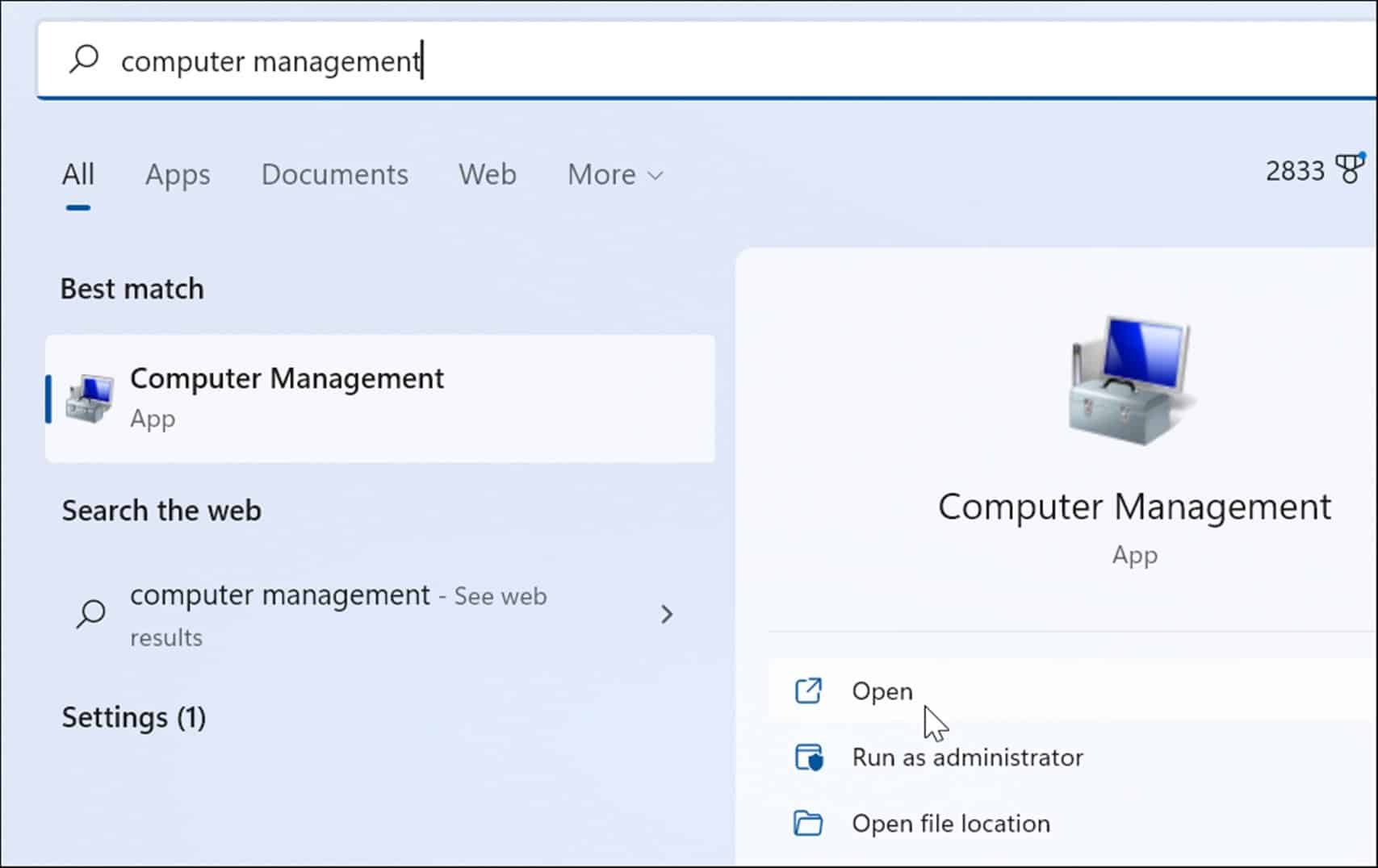 open computer management open disk management on Windows 11