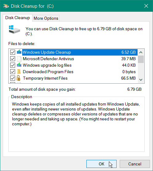 clean up system files disk cleanup windows 10