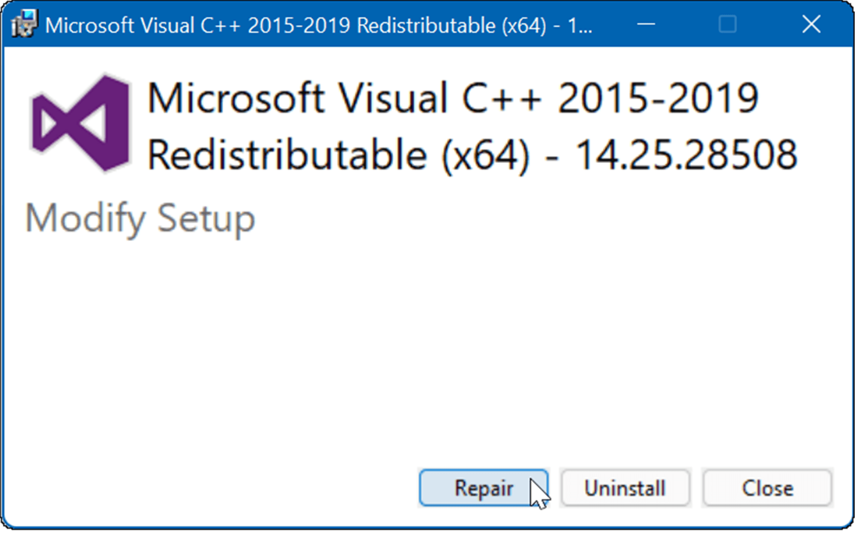 réparer Microsoft Visual C Redistribuable