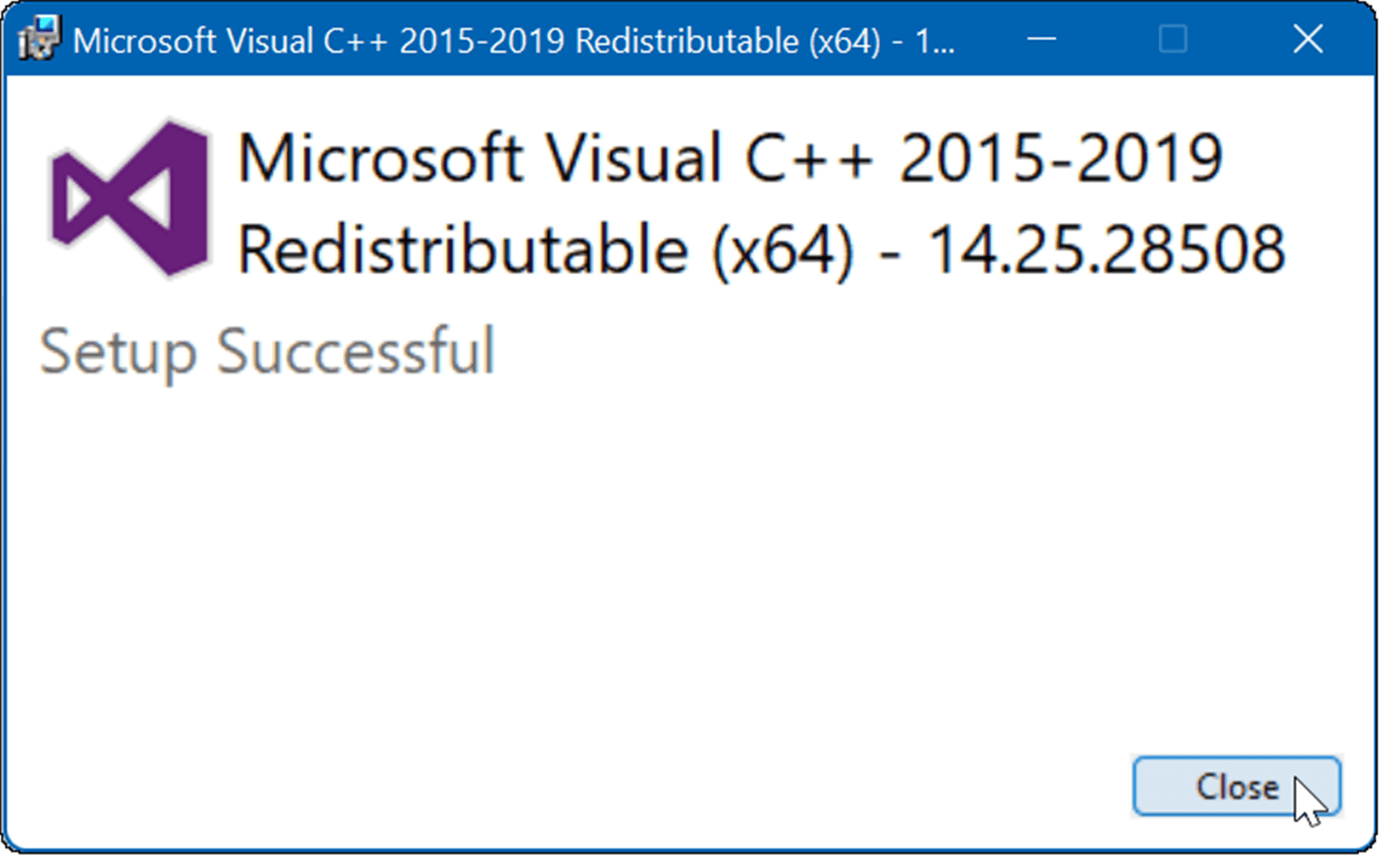 installation réussie de Microsoft Visual C