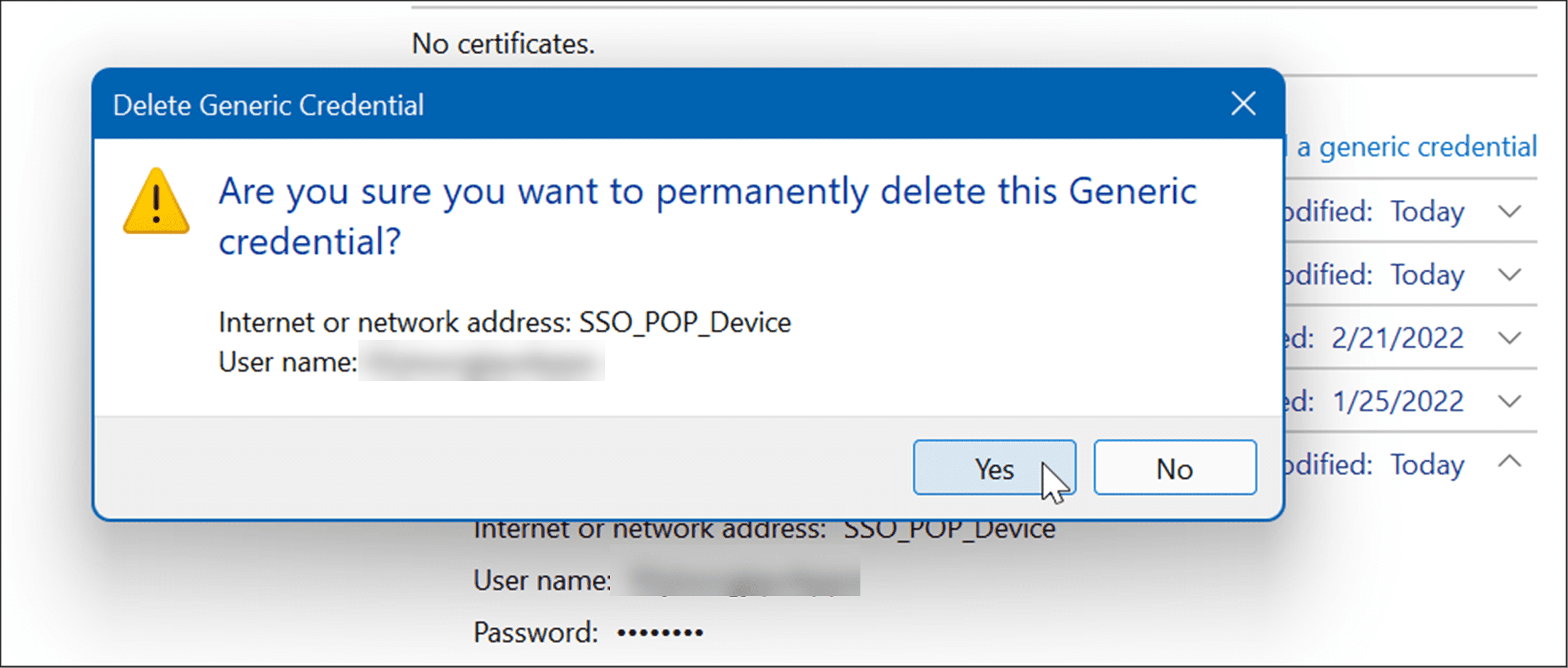 vérifier supprimer utiliser le gestionnaire d'informations d'identification sur Windows 11