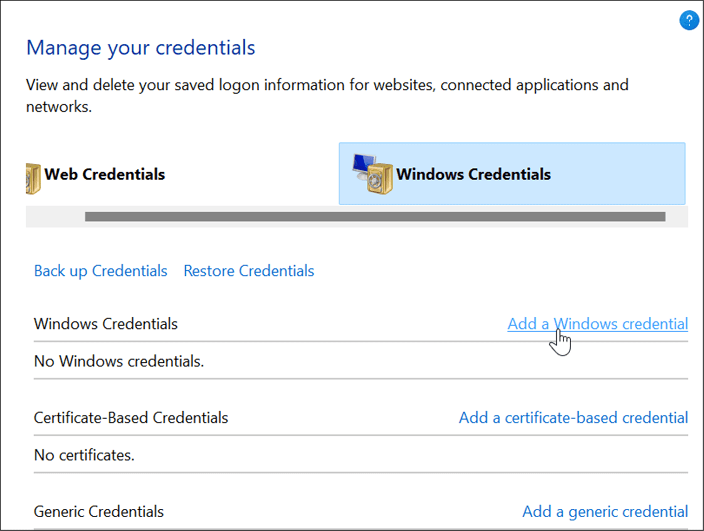 add windows credentials