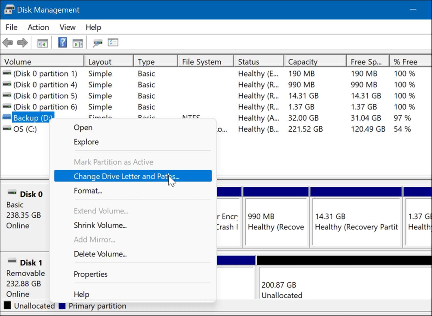 ouvrir la gestion des disques dans le menu utilisateur expérimenté de Windows 11