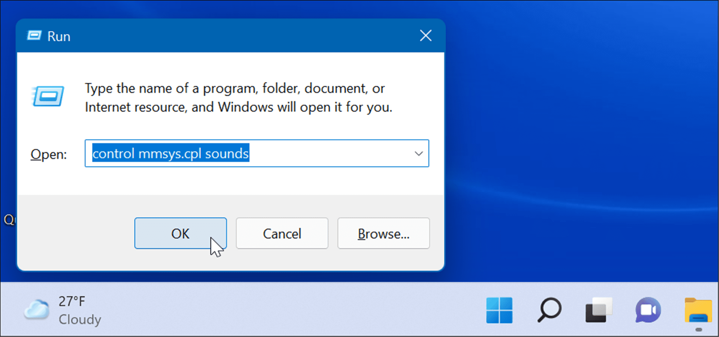 ouvrir les sons du système Exécuter Windows 11