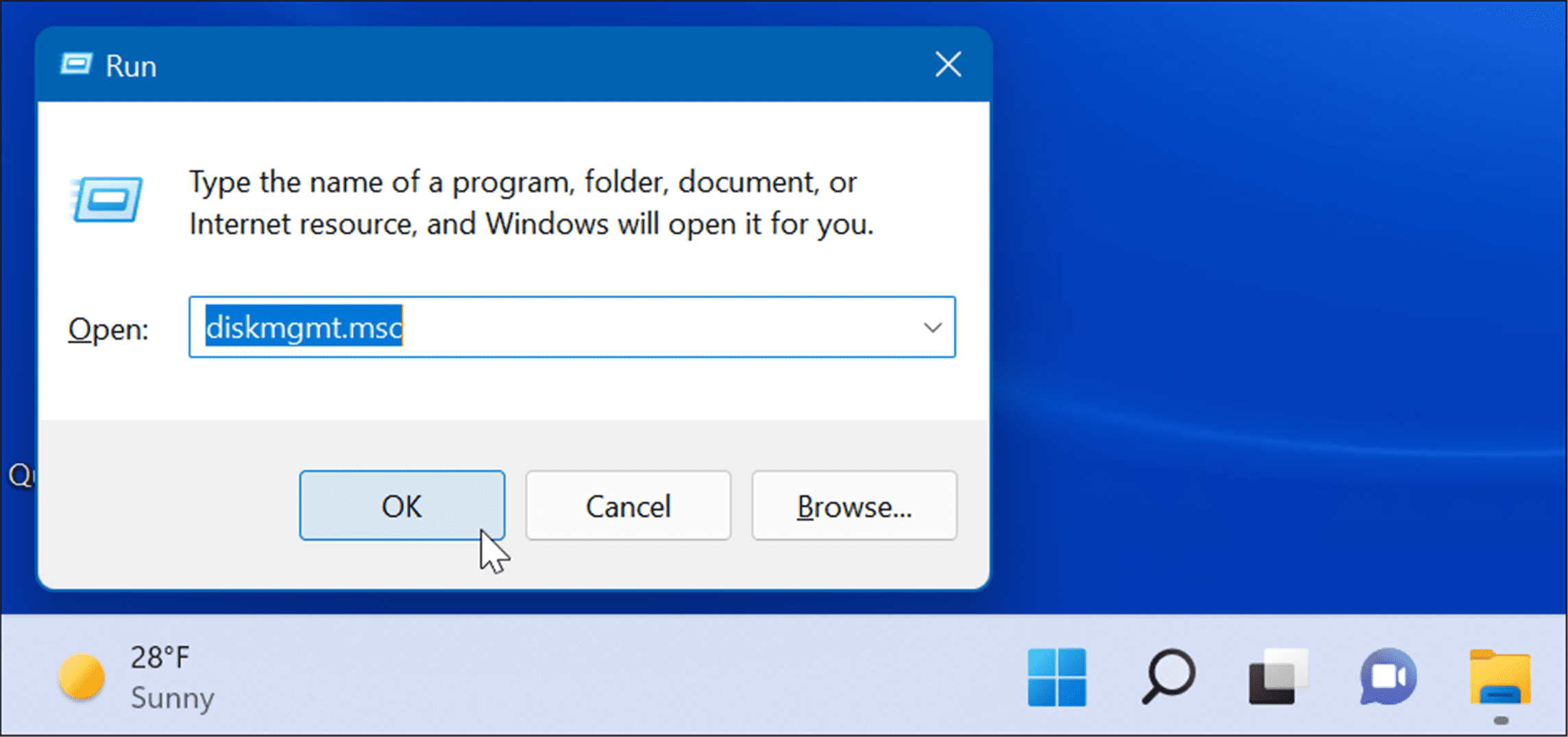 exécuter la gestion de disque ouvert sur Windows 11
