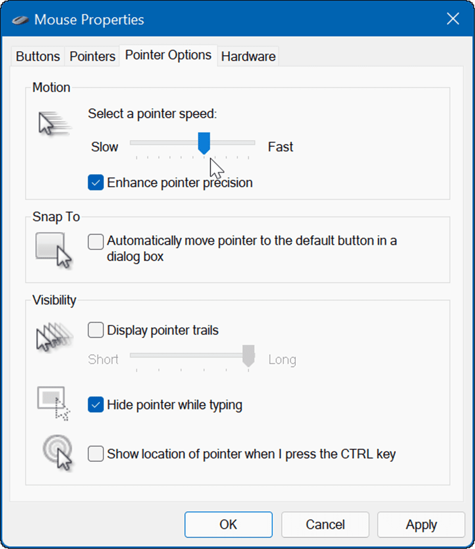select a pointer speed change mouse sensitivity on windows