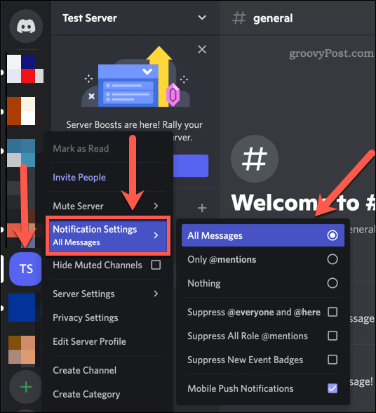 Managing Discord server notifications on PC