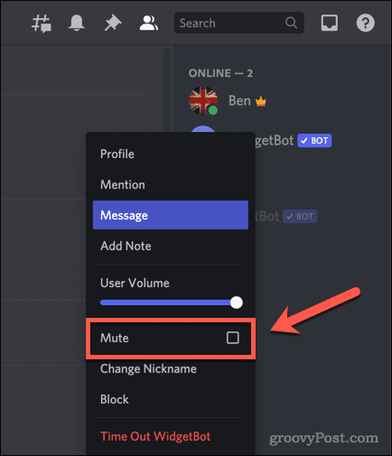 Mute a Discord user in a server channel
