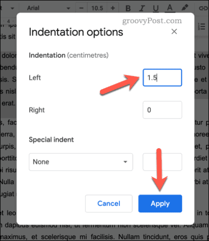 Options d'indentation personnalisées de Google Docs sur PC