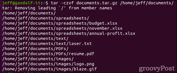 basic tar usage to create compressed archive