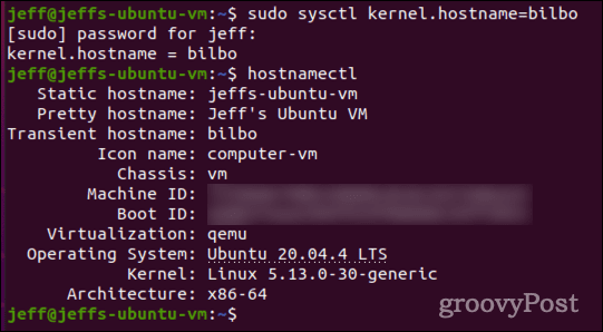 set transient hostname with sysctl