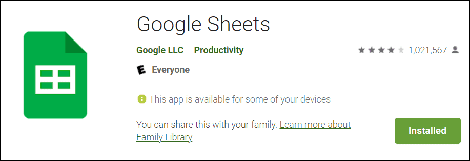  installer Google Sheets